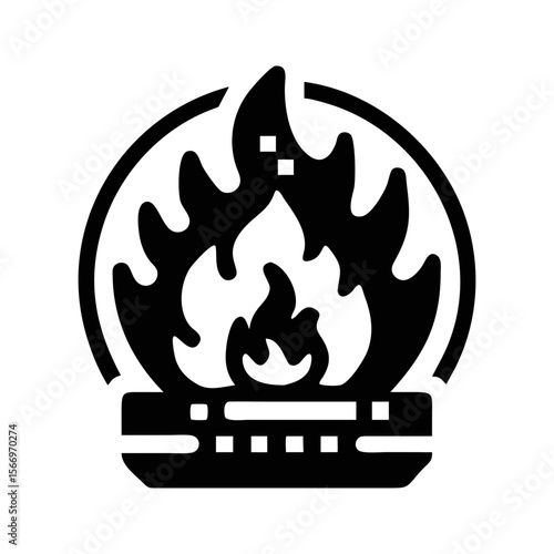 Isolated glyph design illustration of a roaring fire pit for warmth