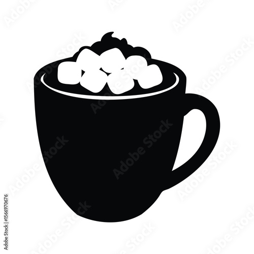 Silhouette of a warm drink mug filled with marshmallows and cream