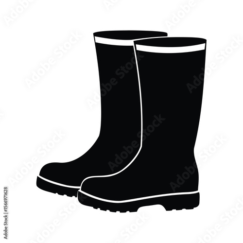 Pair of Simple Black Rubber Boots for Garden Work and Rain Protection