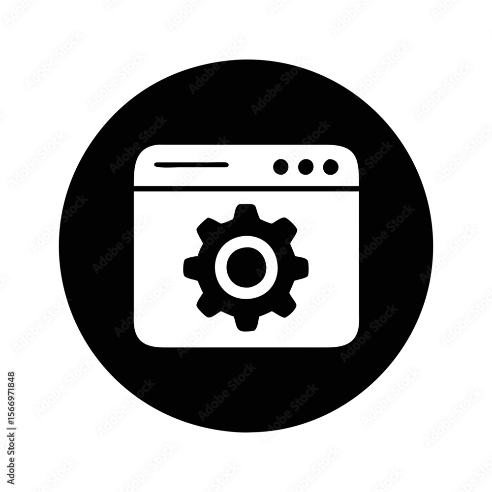Website Development and Settings Management Icon in Black Circle Background Website Development and Settings Management Icon in Black Circle Background