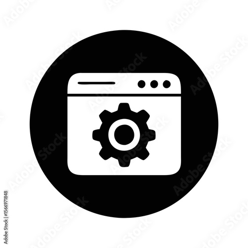 Website Development and Settings Management Icon in Black Circle Background