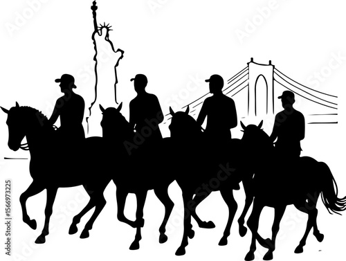mountain horses, riders, vector bundle