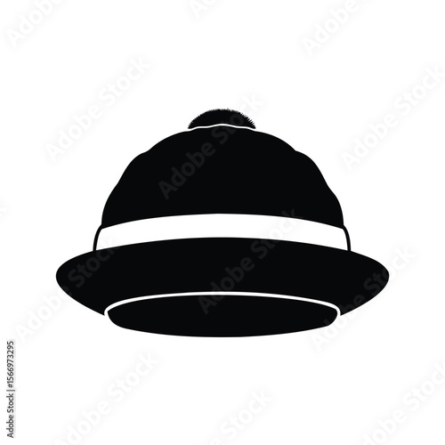 Silhouette of a black pith helmet with a fluffy pompom on top