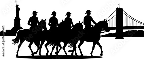 mountain horses, riders, vector bundle