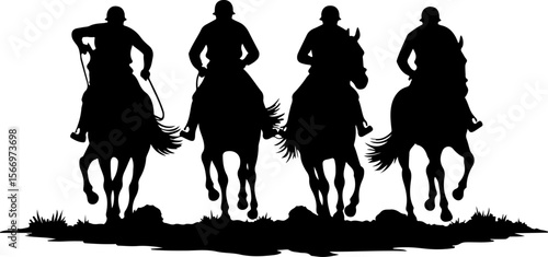 mountain horses, riders, vector bundle