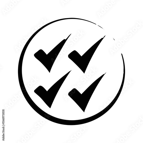 Four check marks grouped together inside a roughly drawn circle shape