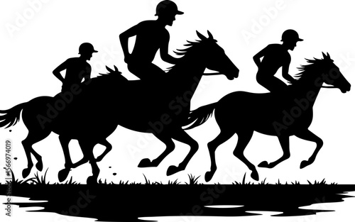 mountain horses, riders, vector bundle