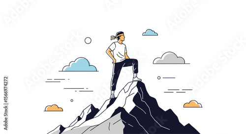 Achieving success through perseverance and determination on top of a mountain peak