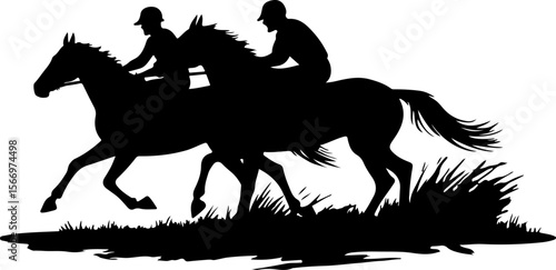 mountain horses, riders, vector bundle