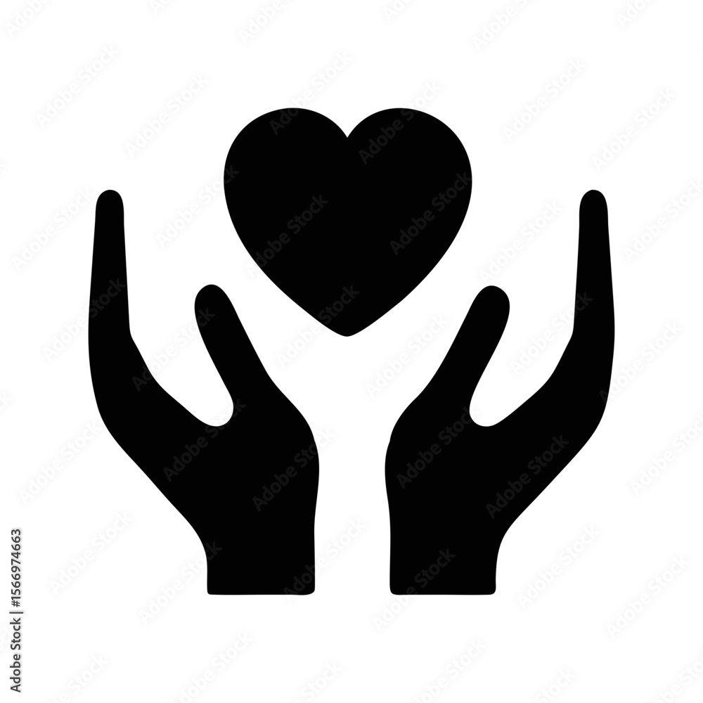 Fototapeta premium A black silhouette of two hands holding a heart shape above them