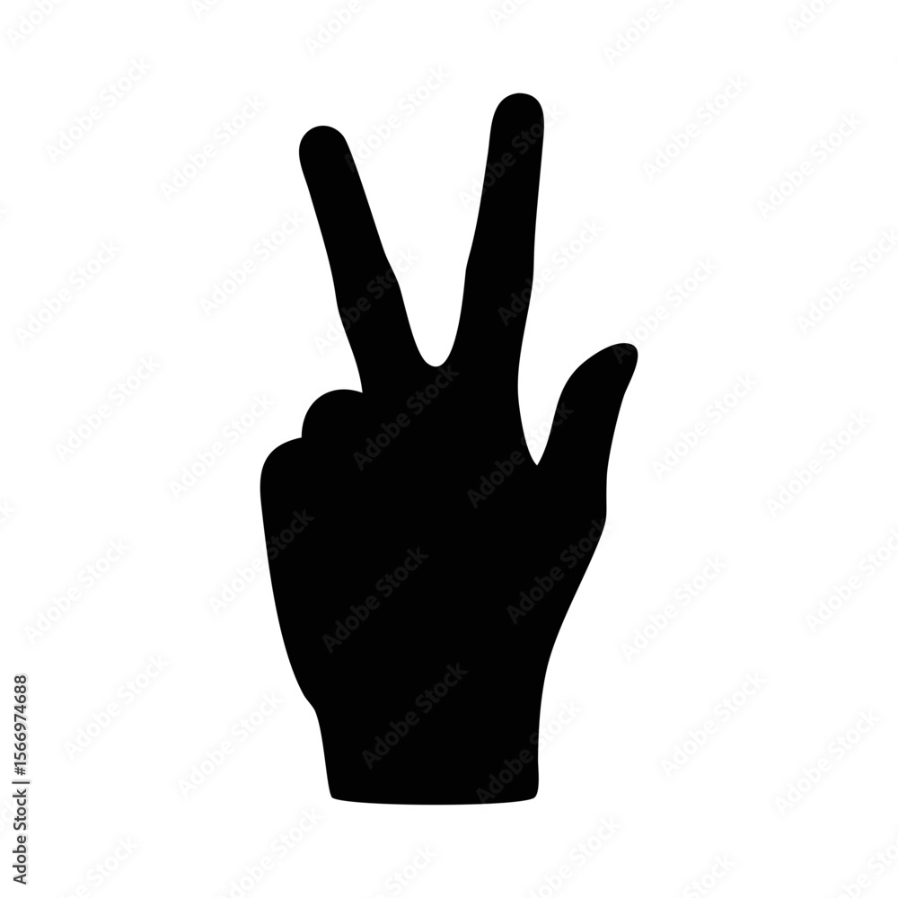 Obraz premium Silhouette of hand making peace sign gesture against a white background