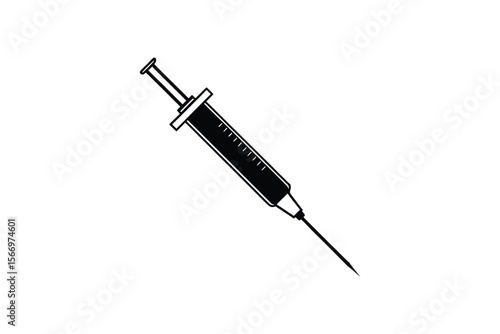 Simple Medical Syringe Injection Black and White Silhouette
