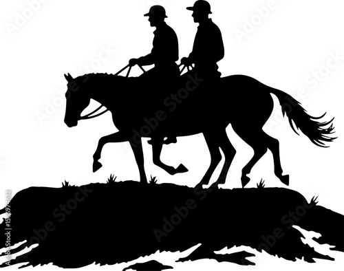 mountain horses, riders, vector bundle