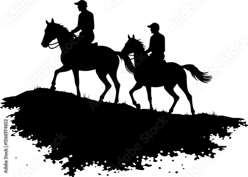 mountain horses, riders, vector bundle