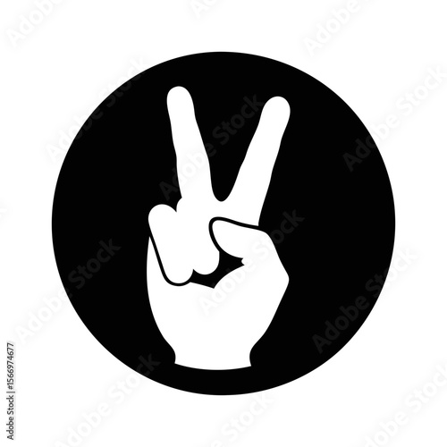 Icon of a hand making the peace or victory sign in black circle