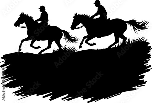 Mountain Horse Racing Downhill Silhouette vector bundle