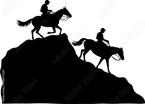 Mountain Horse Racing Downhill Silhouette vector bundle