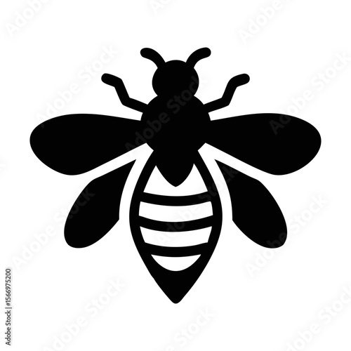 Striking black silhouette of a bee with a clearly defined abdomen