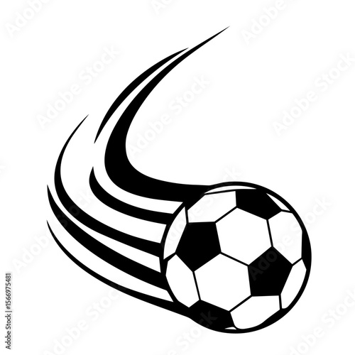 Flying soccer ball in motion with dynamic trail. sports action, football match intensity, speed, power of kick, athletic movement, competition and teamwork used in sport events, tournaments, and train