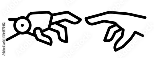 Human hand reaching toward robotic figure. man-machine interaction, artificial intelligence, cybernetic connection, technological synergy and innovation in the era of automation, mechatronics, and dig