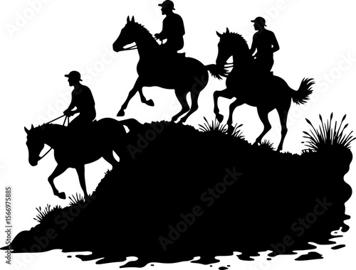 Mountain Horse Racing Downhill Silhouette vector bundle
