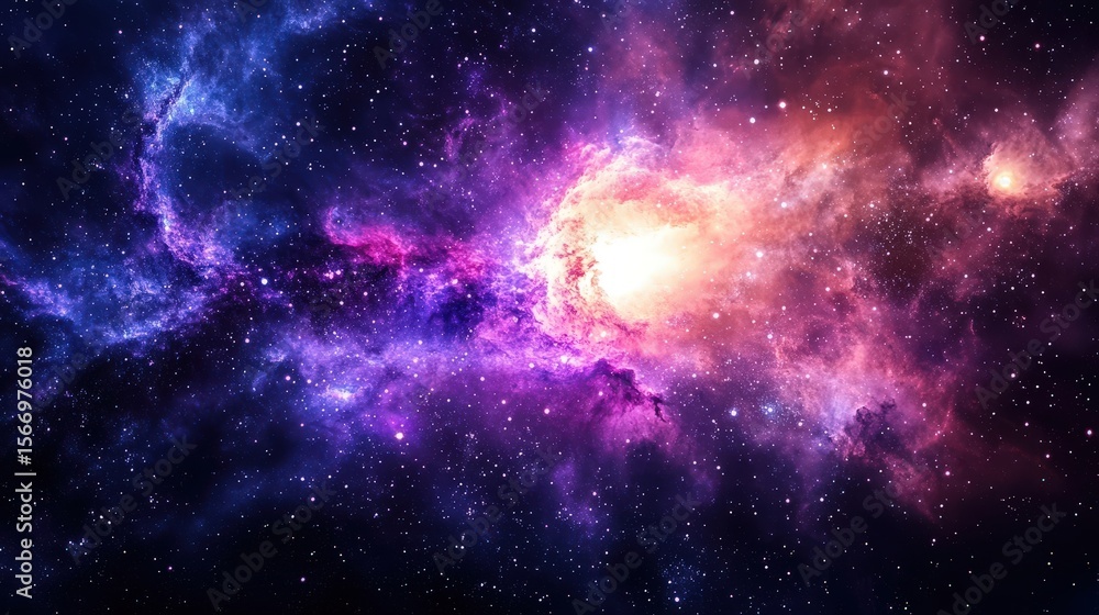 Fototapeta premium Vibrant cosmic nebula with swirling colors and glowing stars in deep space, creating a mesmerizing view of the universe.