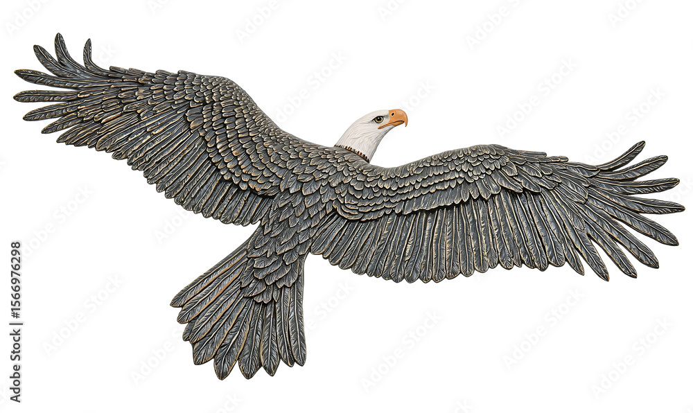 Fototapeta premium Majestic Close-Up of a Detailed Bronze Bald Eagle Sculpture in Flight