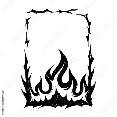 Decorative flame border with black flame design and sharp edges  