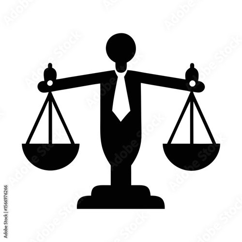 Stylized scales of justice represented as a person symbolizing legal balance