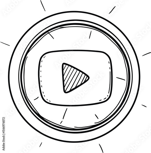 Hand drawn circle play button icon sketch for video media application