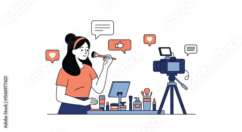 Influencer demonstrating makeup products while filming a tutorial for online audience engagement