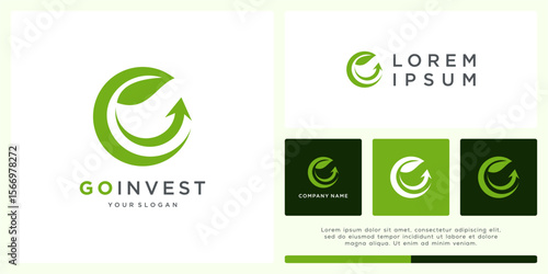 Go invest logo design with arrow and leaf concept
