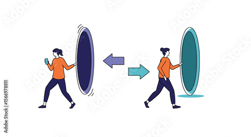 Creative illustration depicting interdimensional travel and communication through digital portals