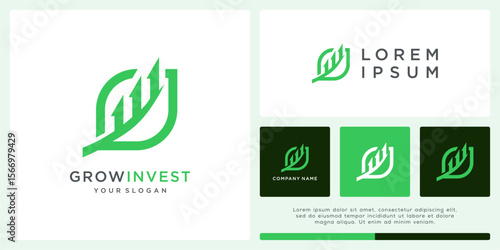Arrow invest logo with abstract leaf