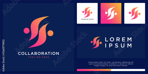 Unique collaboration people logo design with dot and line