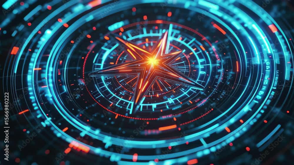 custom made wallpaper toronto digitalFuturistic digital compass design featuring glowing blue and red elements with intricate details, Futuristic digital compass with glowing blue and red lights and intricate details