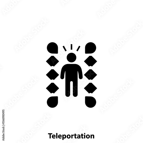 Silhouette of person engaged in teleportation with pattern elements  
