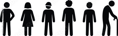 Stickman silhouettes representing generic human figures including male and female icons in minimal flat vector style