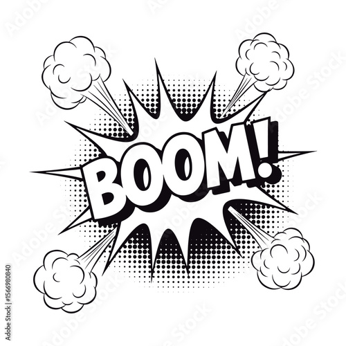 Explosive Comic Book Speech Bubble with "BOOM!" Text and Smoke.
