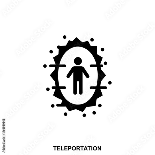 Icon of teleportation with figure and energy portal effects  