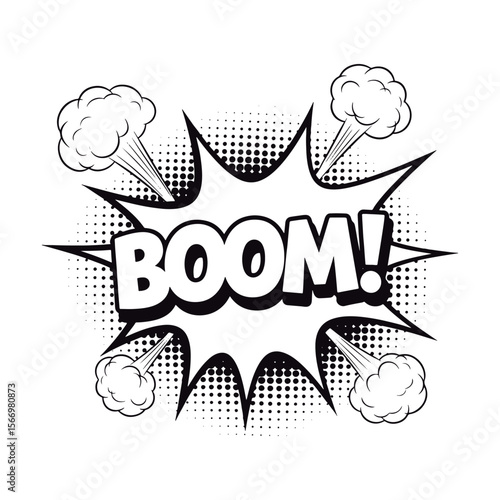 Explosive Comic Book Speech Bubble with "BOOM!" Text and Smoke.
