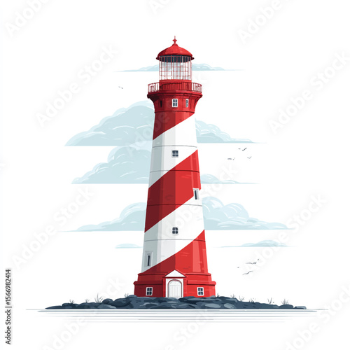  lighthouse isolated in White Background, lighthouse vector, Flat lay vector illustration