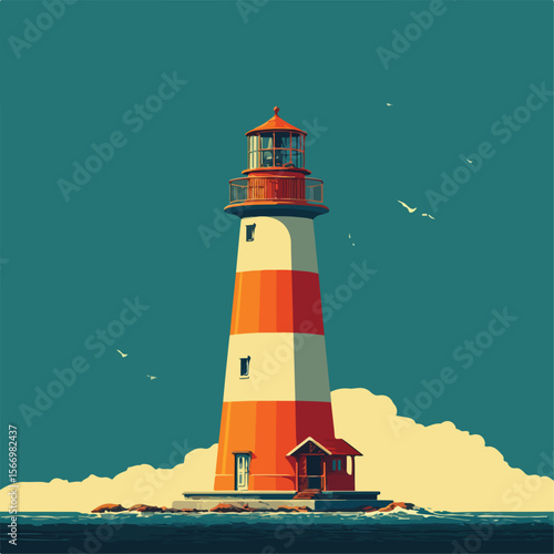  lighthouse isolated in White Background, lighthouse vector, Flat lay vector illustration