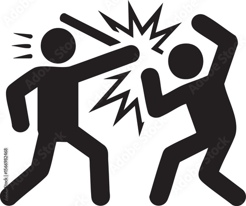 Two People Fighting With Action Lines Depicting Conflict Violence Aggression Dispute Argument Punch Attack And Physical Confrontation

