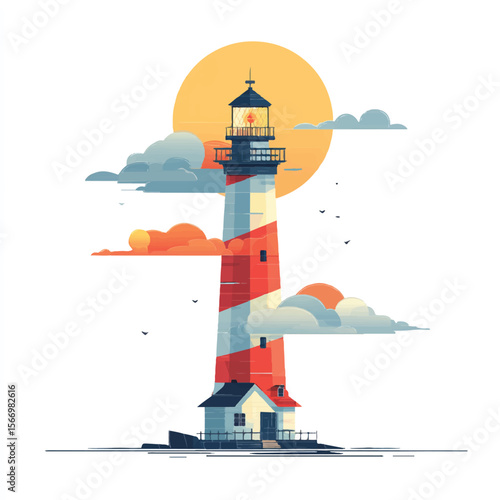  lighthouse isolated in White Background, lighthouse vector, Flat lay vector illustration