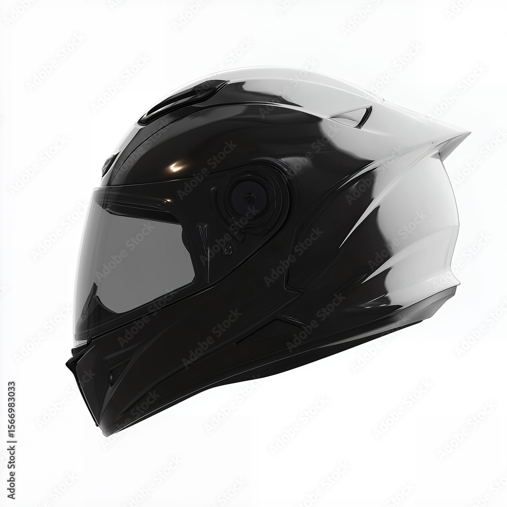 Fototapeta premium Black Full Face Motorcycle Helmet Isolated on White Background