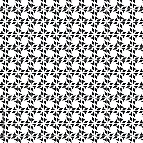 Black and white vector seamless pattern with small diamonds , star shapes ,rhombuses .Abstract black and white geometric texture .Simple minimal wide repeat background .