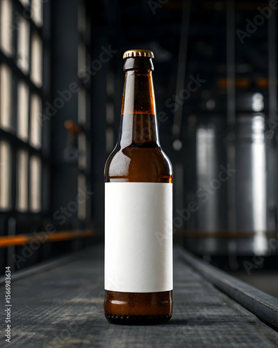 Classic beer bottle with plain label on dark industrial background
