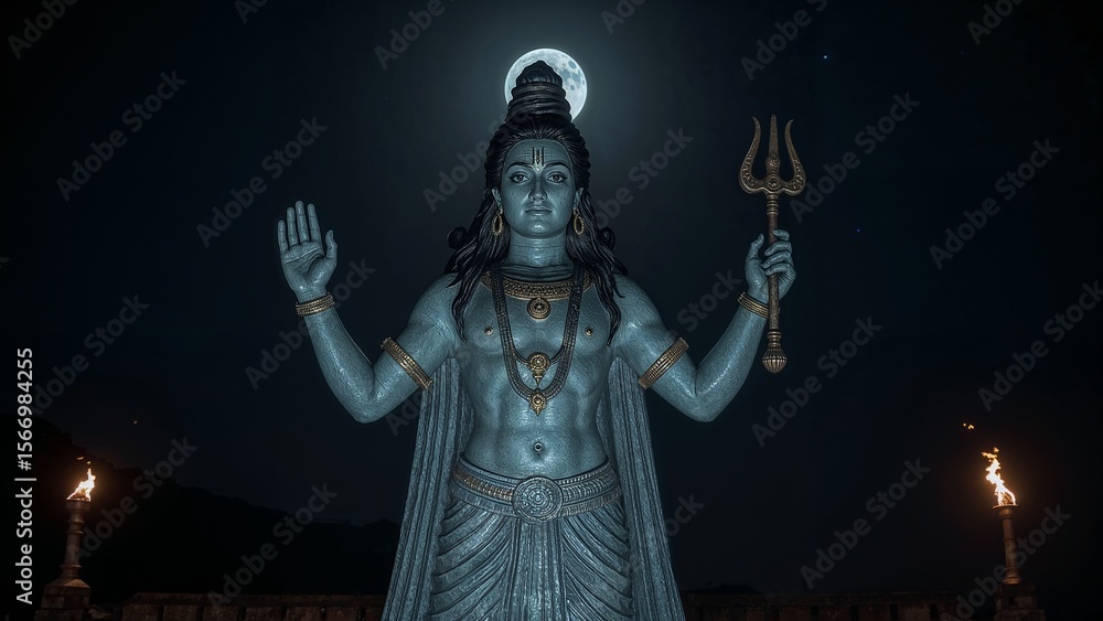 Fototapeta premium A majestic artwork of Lord Shiva in sacred form. Perfect for spiritual decor, meditation space, or collectors seeking divine energy through powerful symbolic art.