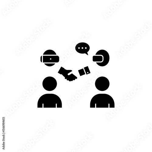 Two people shaking hands in virtual reality communication concept  